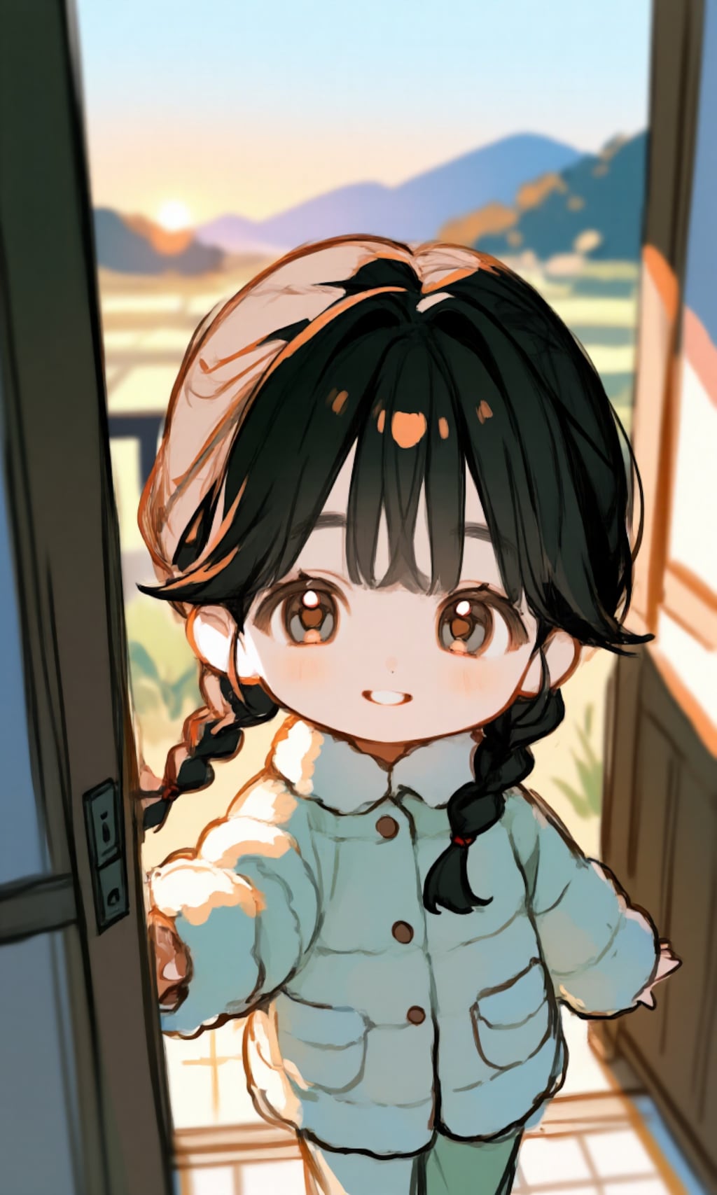 田舎の春の朝、おはよ