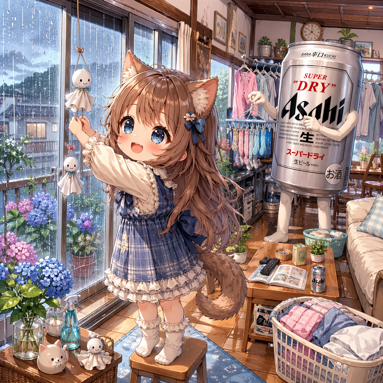 てるてる坊主を吊るす小さな女の子 | の人気AIイラスト・グラビア