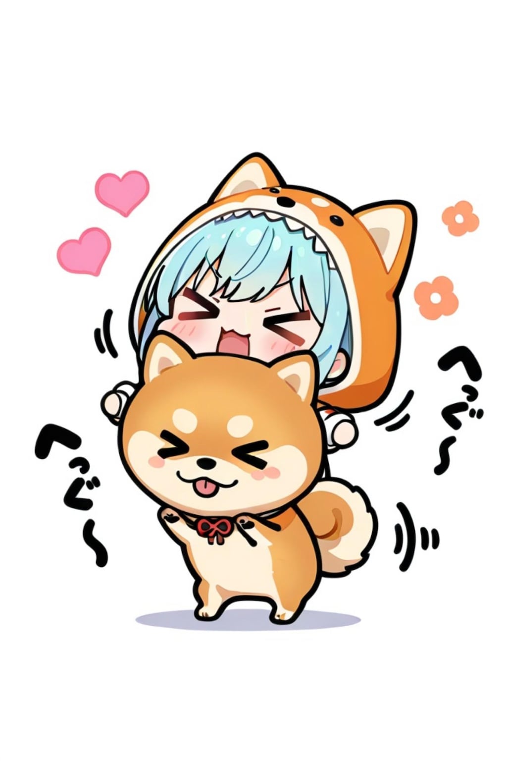 柴犬と青髪ちゃん