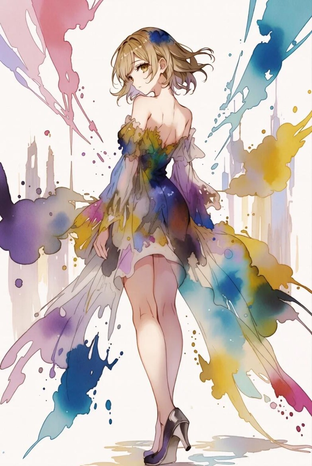 ドレスと飛び散るインク