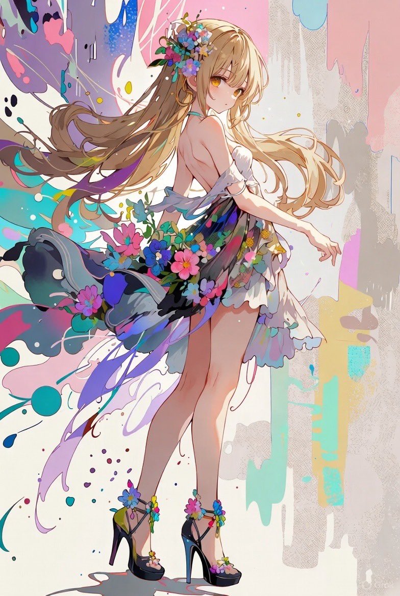 ドレスと飛び散るインク