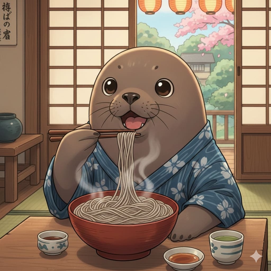 そばを食べるアザラシ | の人気AIイラスト・グラビア