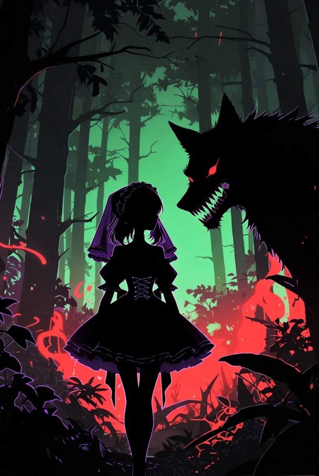 Gothic Lolita Little Red Riding Hood in Forest