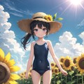 ひまわり畑のスク水少女 5枚目