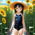 ひまわり畑のスク水少女 2枚目