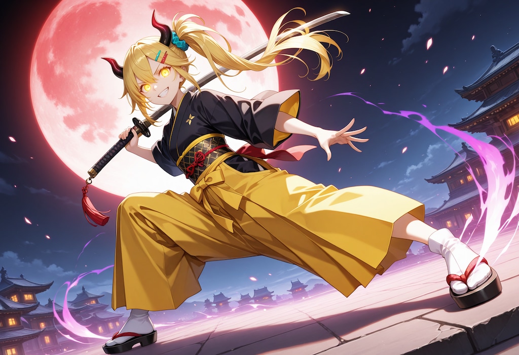 赤い月と刀と女鬼高生さん