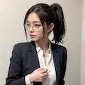 メガネ制服ポニーテール 2枚目