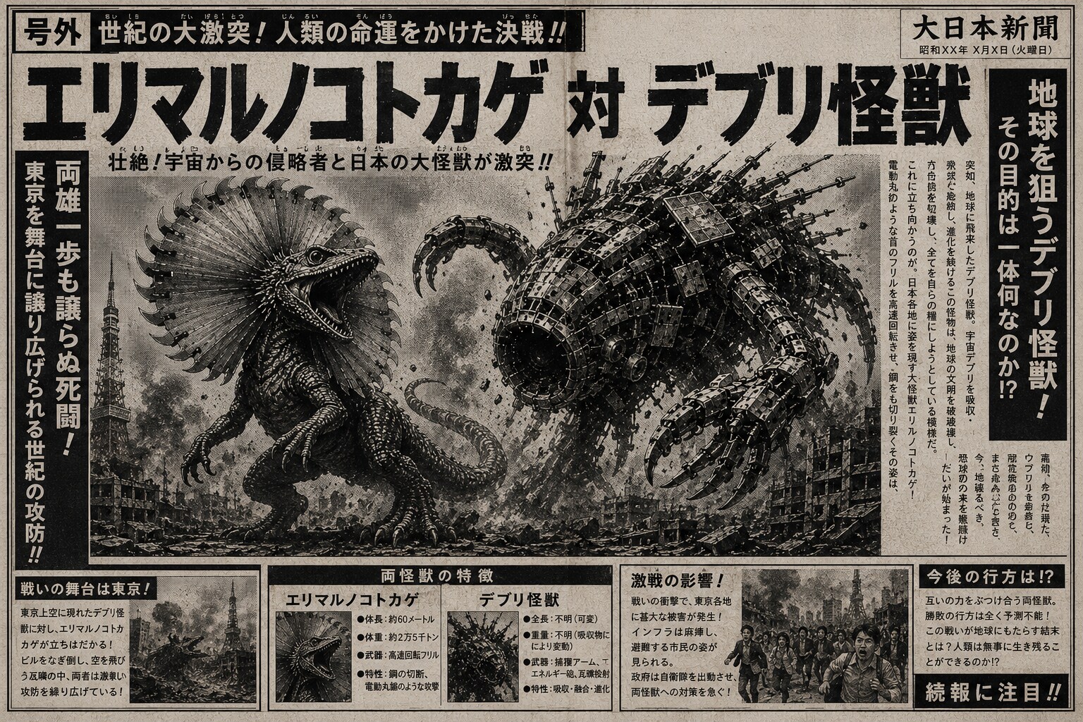 エリマルノコトカゲVSデブリ怪獣