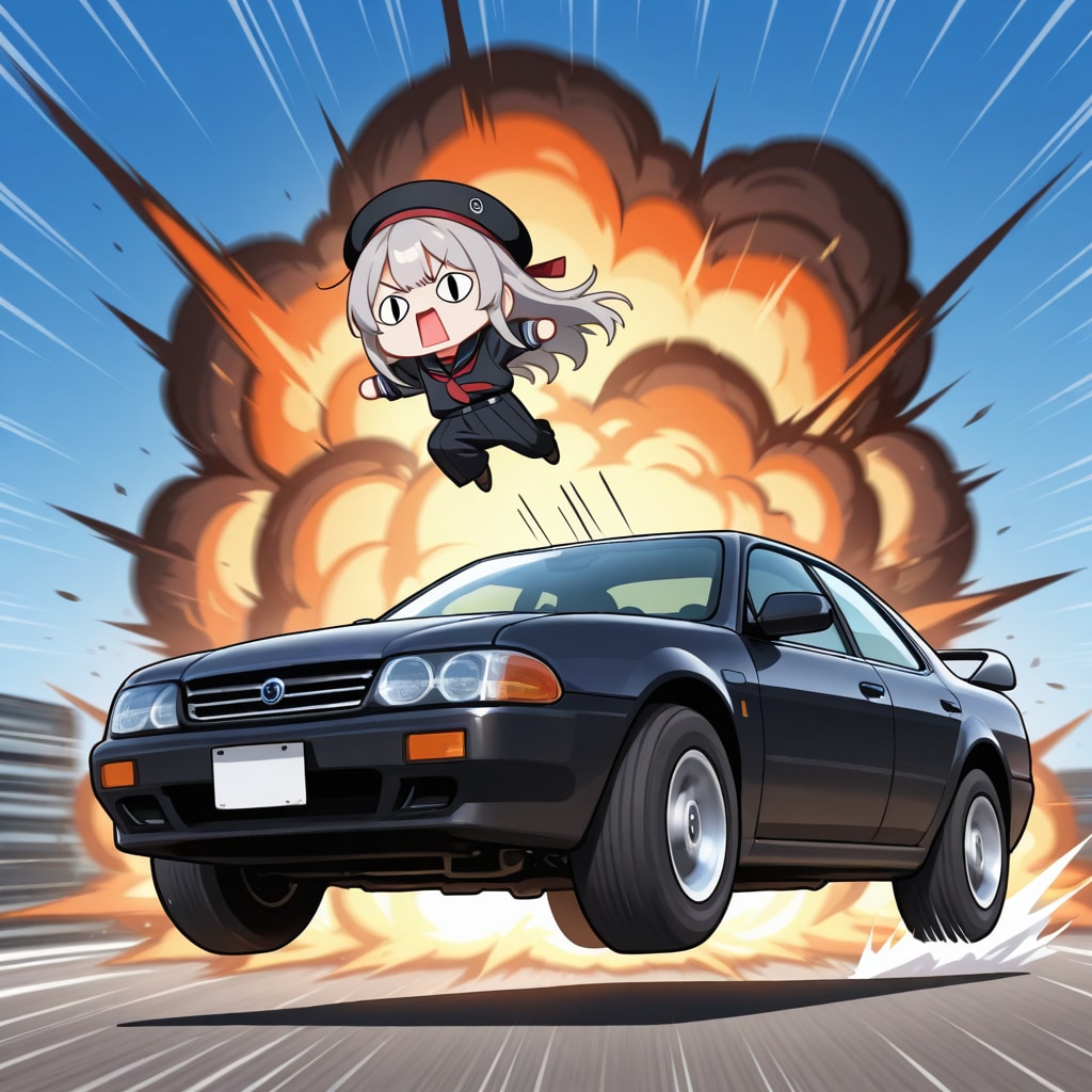 カーアクションしてしまいよったえらいこっちゃ嬢