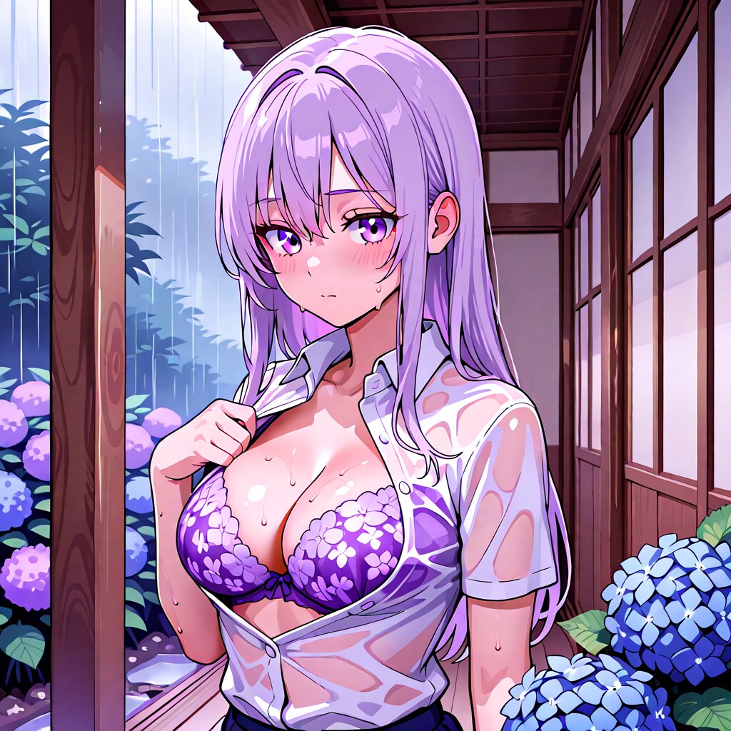 紫陽花と雨模様
