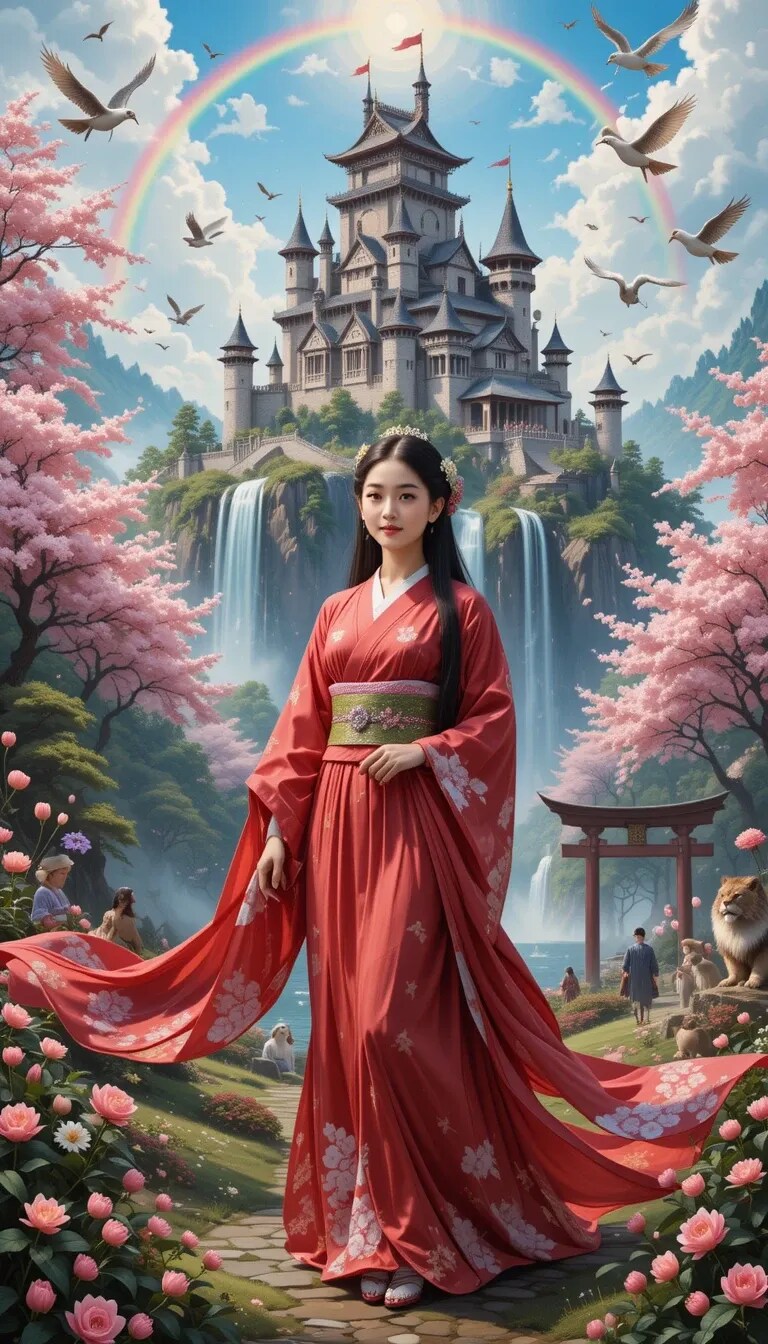 七連作　異世界の虹の女神　日本画風