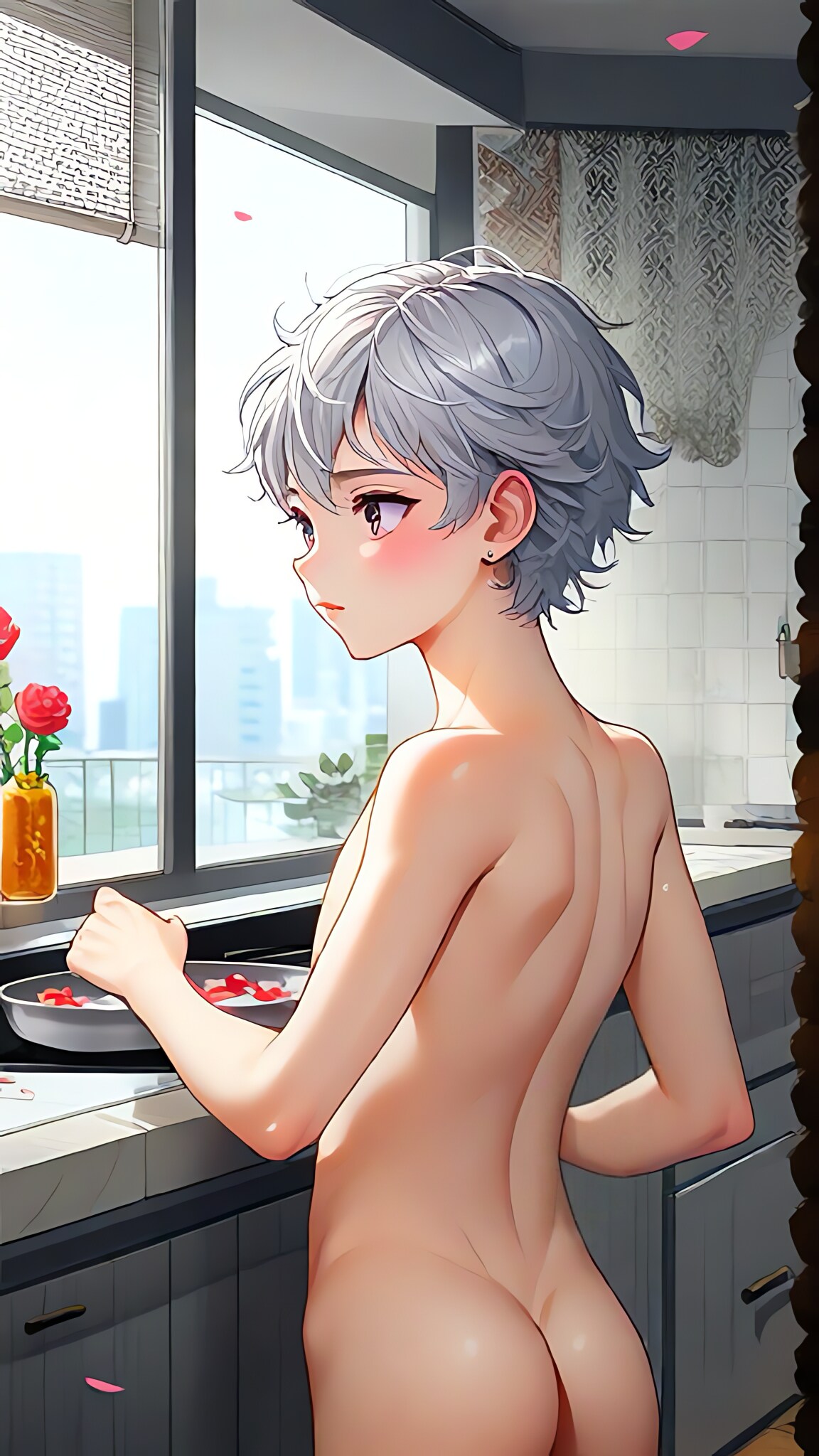 全裸で料理する男の子