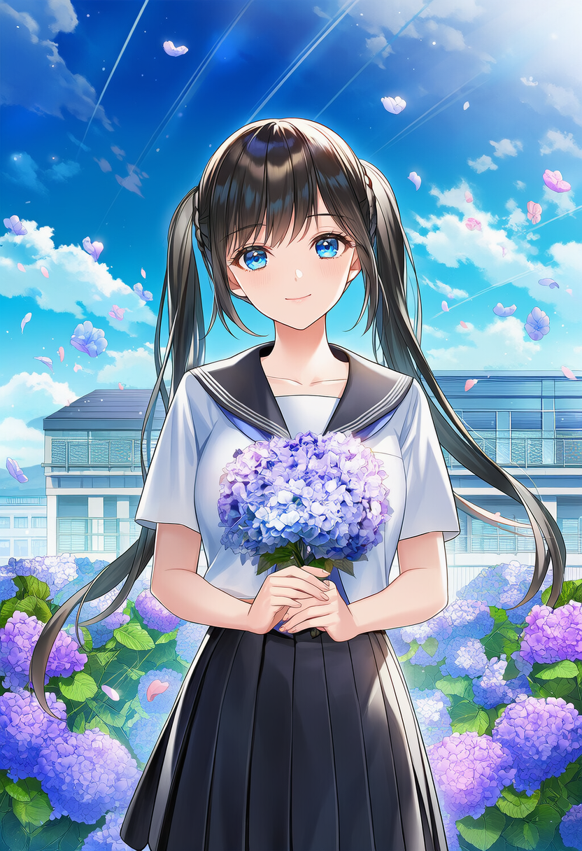 紫陽花とツインテール