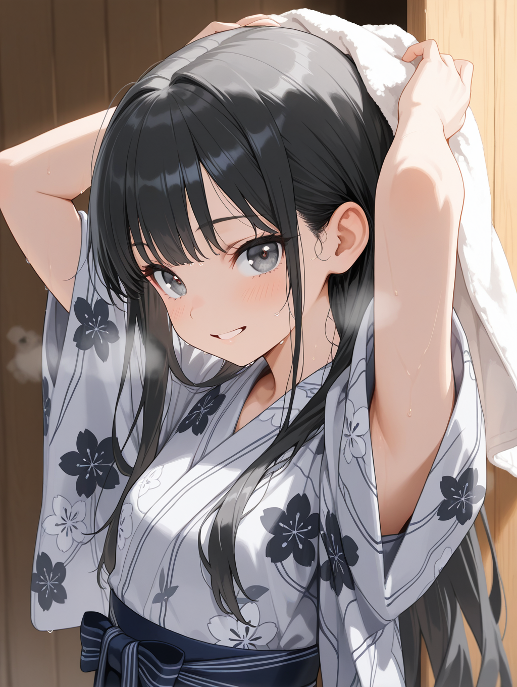 パヤマ家の一条春香ちゃん 温泉上がりに髪を乾かしている〇〇ちゃんシリーズ | の人気AIイラスト・グラビア