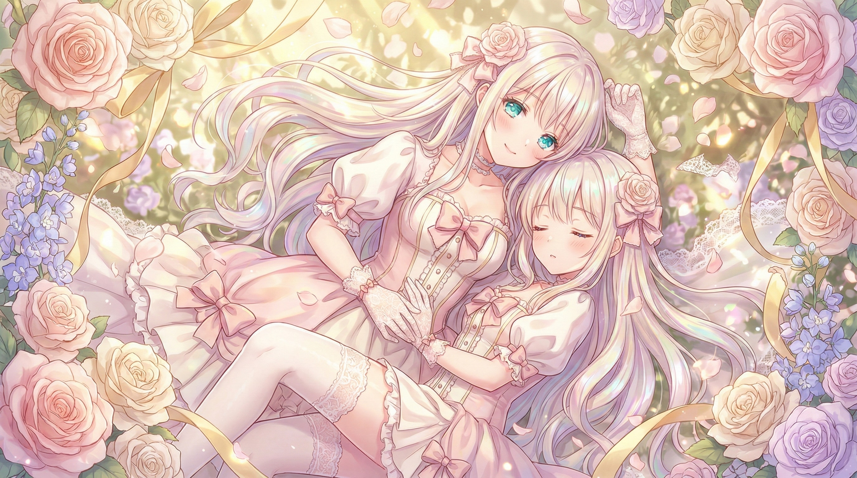 薔薇の秘蜜に濡れた姉妹 ～永遠の花園の安眠～ | の人気AIイラスト・グラビア