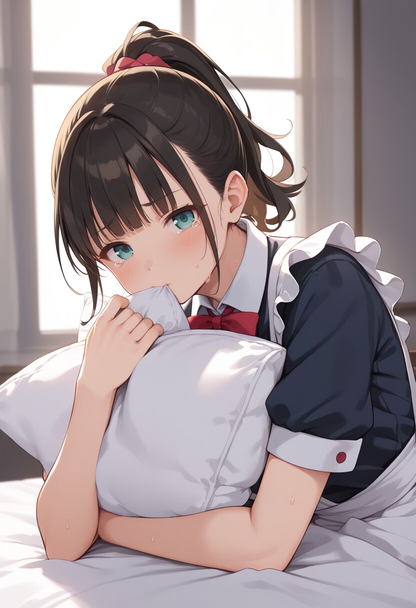 秘密がバレてしまったメイドポニテちゃん