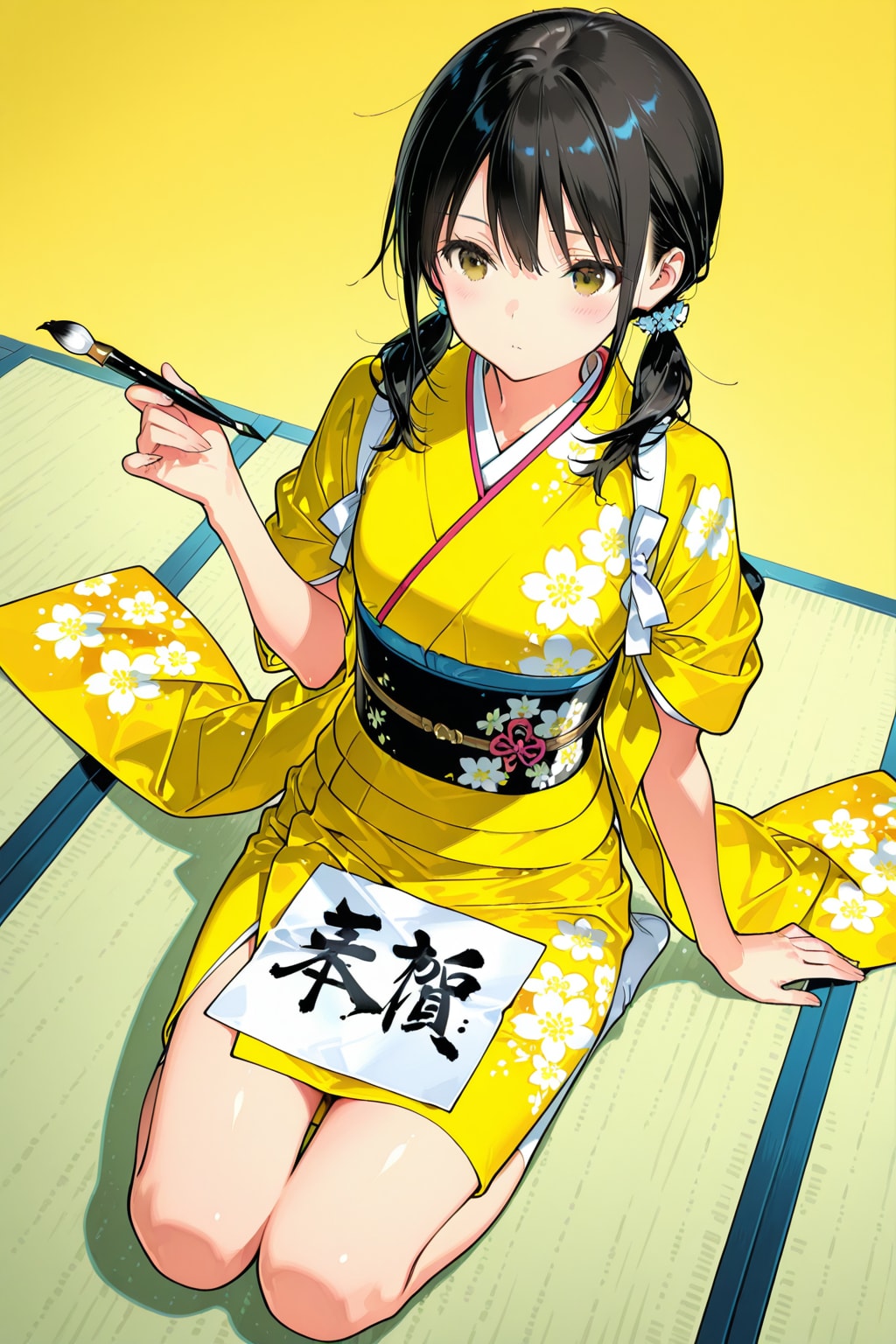 黒髪おさげさんの書き初め⁉︎