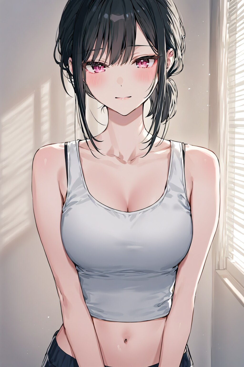 「タンクトップを着たスレンダーな美少女」の精細な全身写真