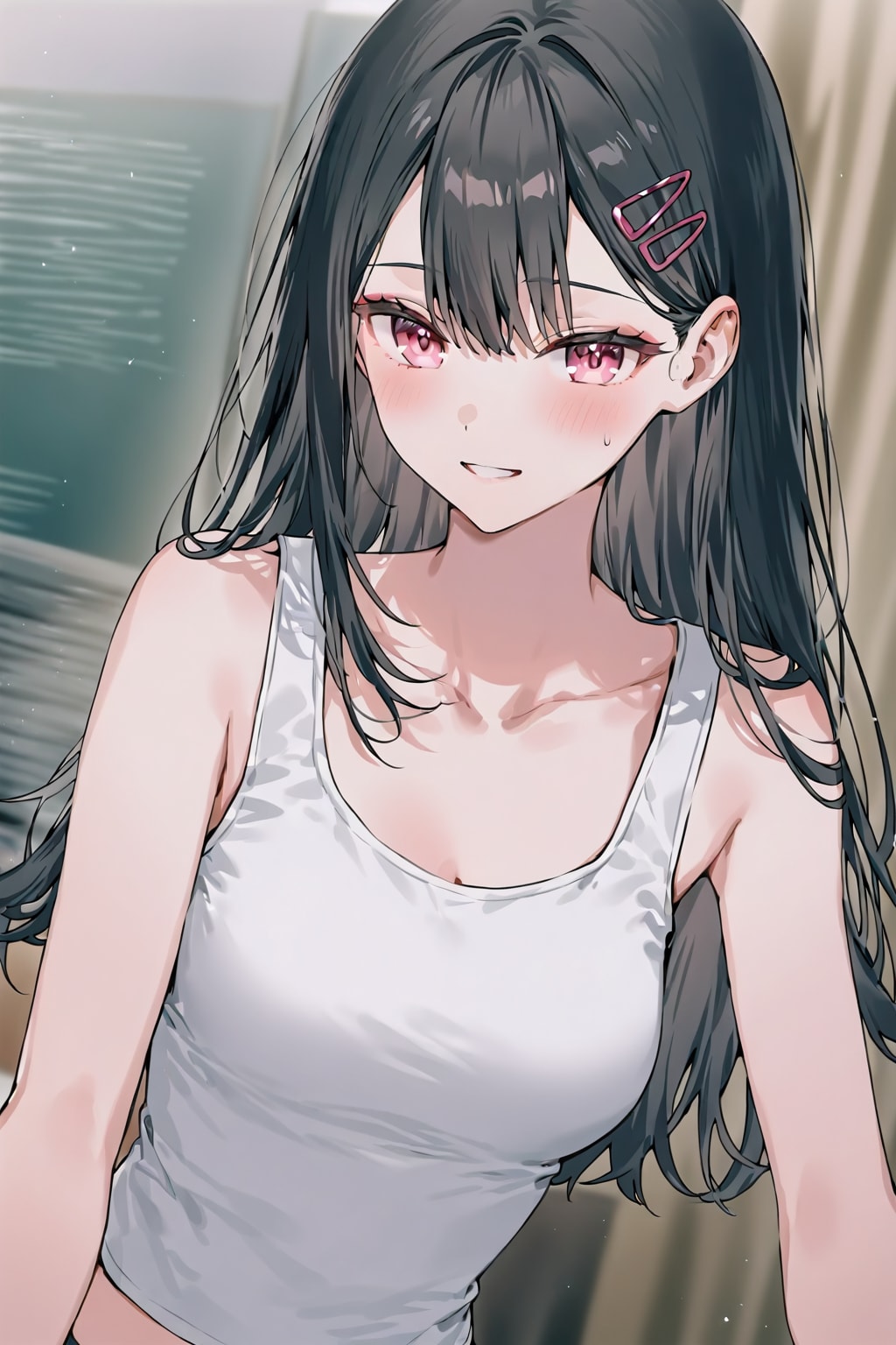 「タンクトップを着たスレンダーな美少女」の精細な全身写真