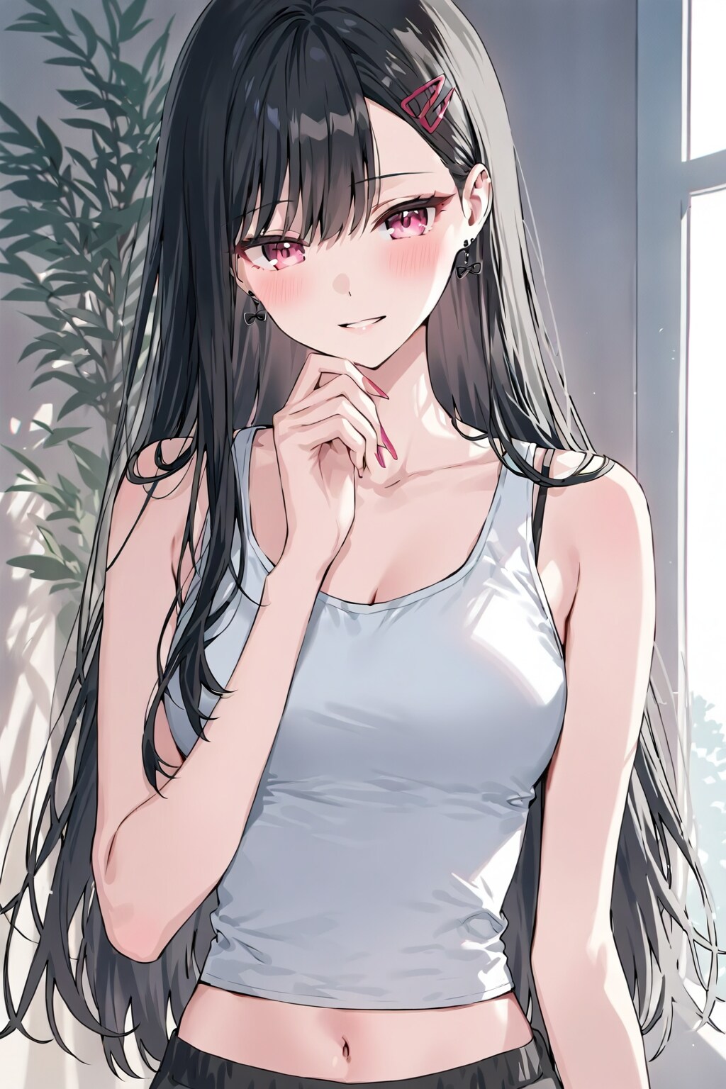 「タンクトップを着たスレンダーな美少女」の精細な全身写真