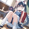 黒髪ツインテール猫耳メガネスク水メイドランドセル猫手袋ルーズソックスアホ毛尻尾付き少女 3枚目