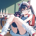 黒髪ツインテール猫耳メガネスク水メイドランドセル猫手袋ルーズソックスアホ毛尻尾付き少女 2枚目