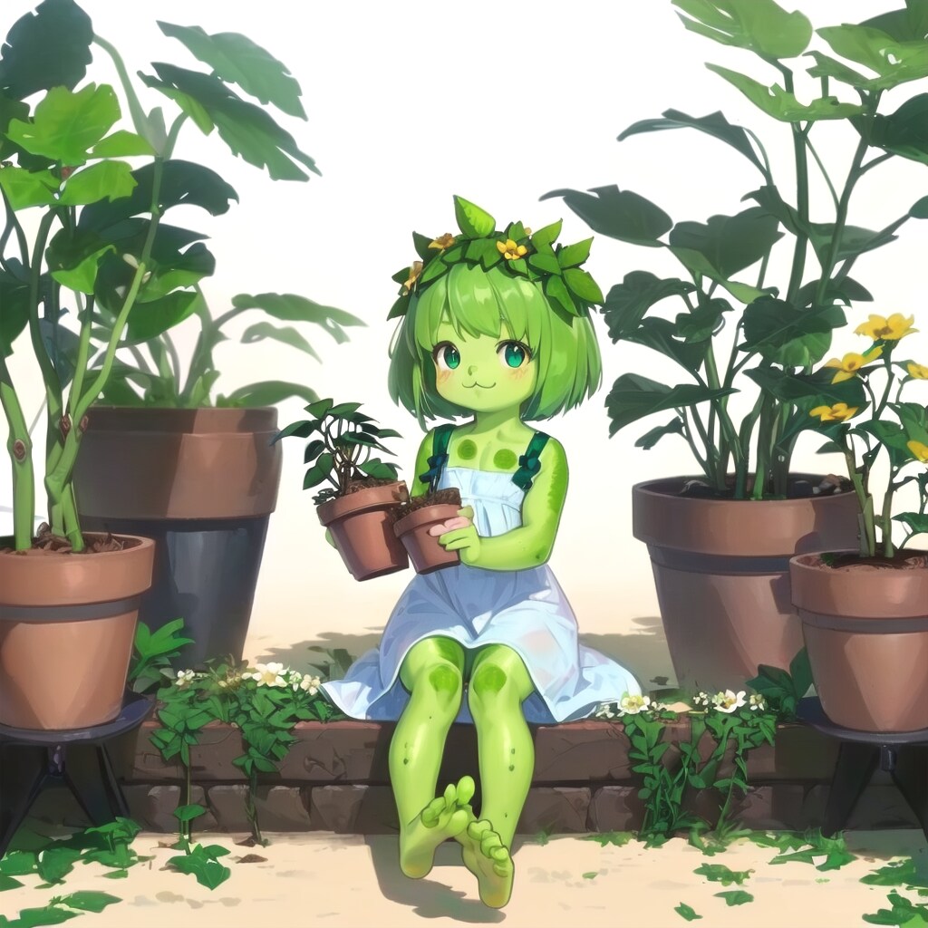 植木鉢のお手入れをするアルラウネちゃんｗ