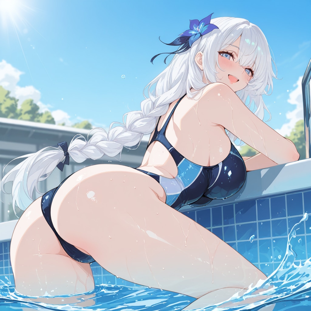 プールで競泳水着