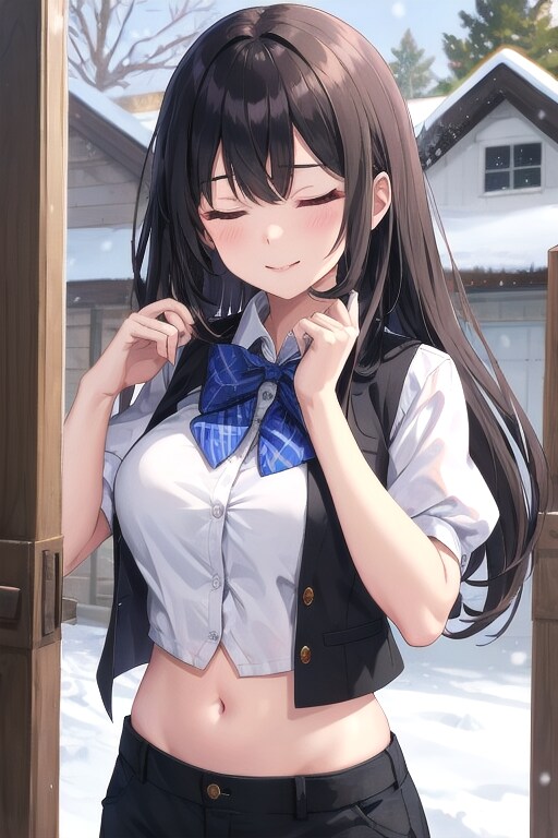 かっこかわいいパフ袖好きのタキシード美少女のロマンティックな雪見