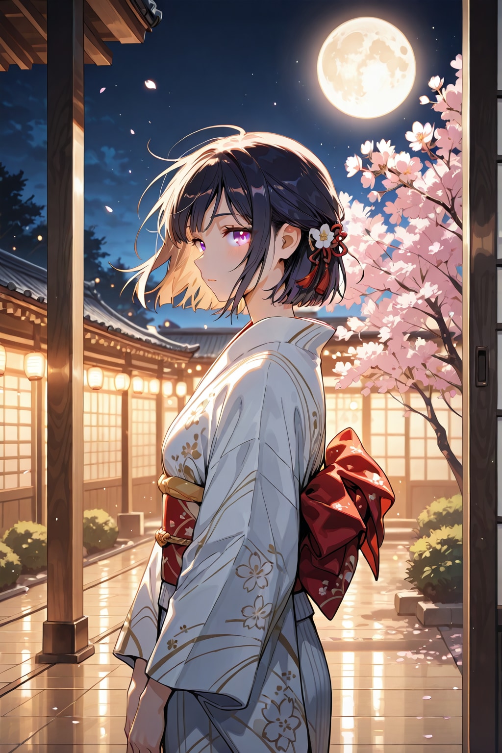 月と夜桜