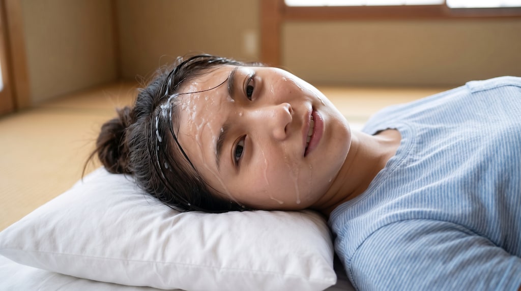 昼寝中の彼女の顔にかけちゃった