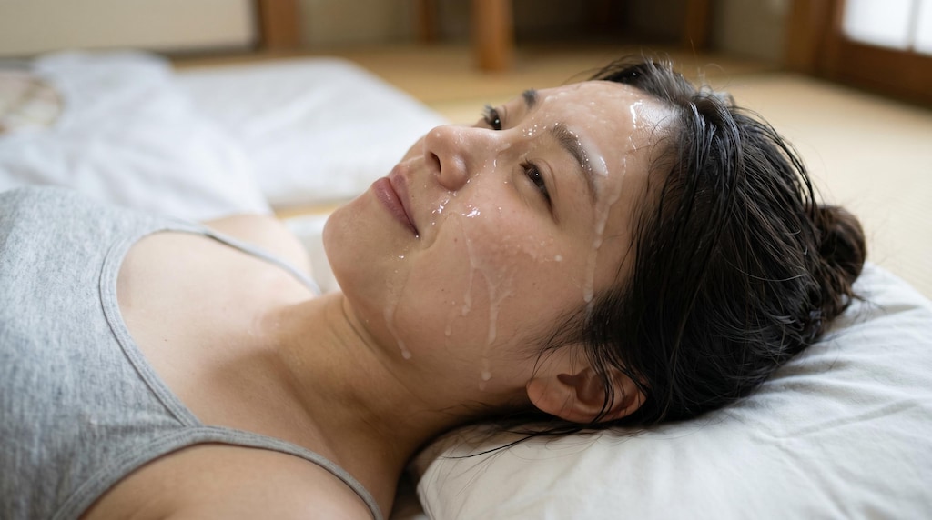 昼寝中の彼女の顔にかけちゃった