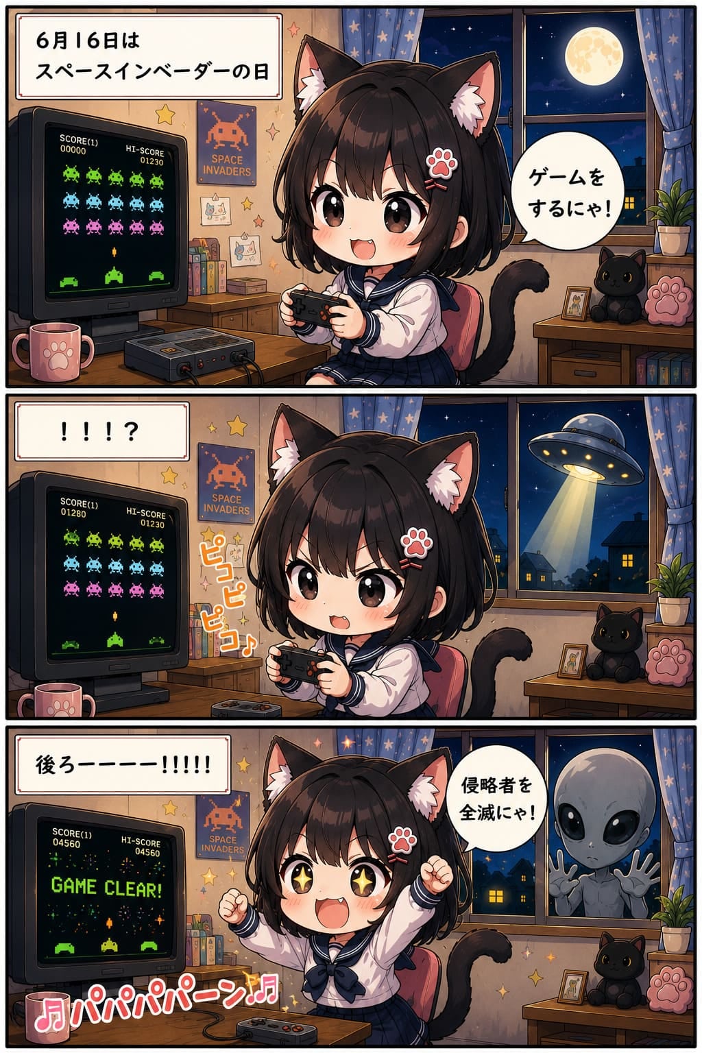 3コマ漫画 2026.06.16. 「スペースインベーダーの日」