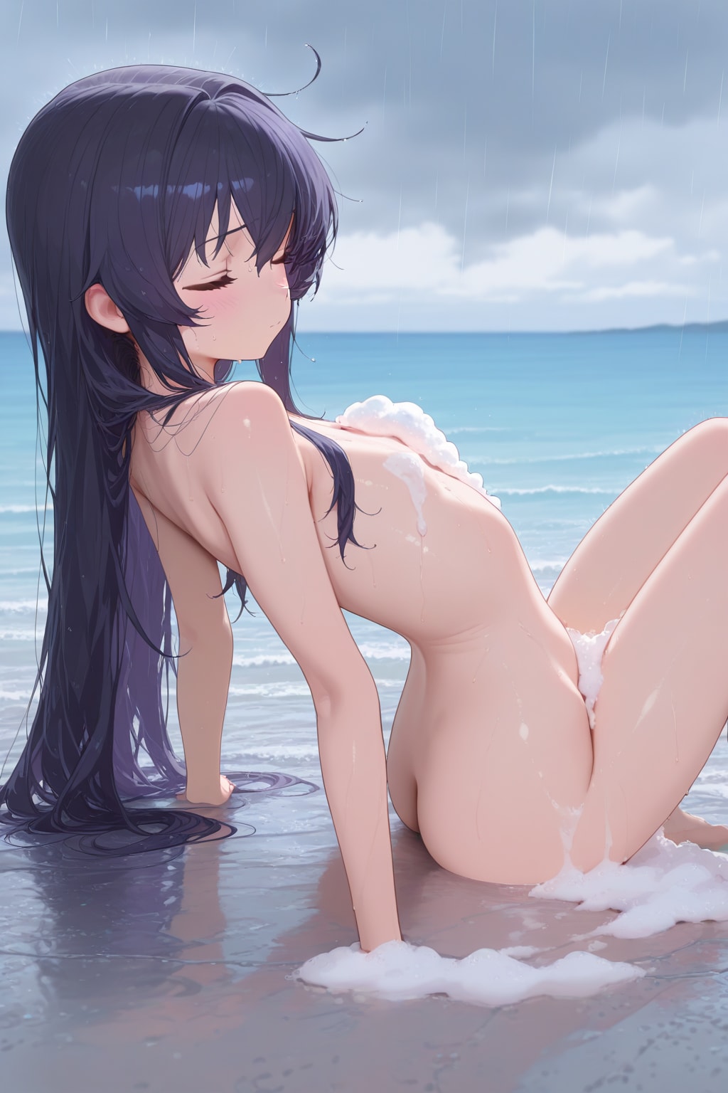 海で体を洗う