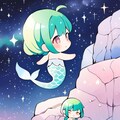 星空と人魚の緑髪ちゃん 2枚目