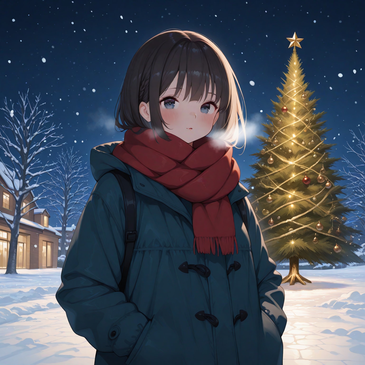 ラノベイラスト風「クリスマスツリーと少女」 | の人気AIイラスト・グラビア