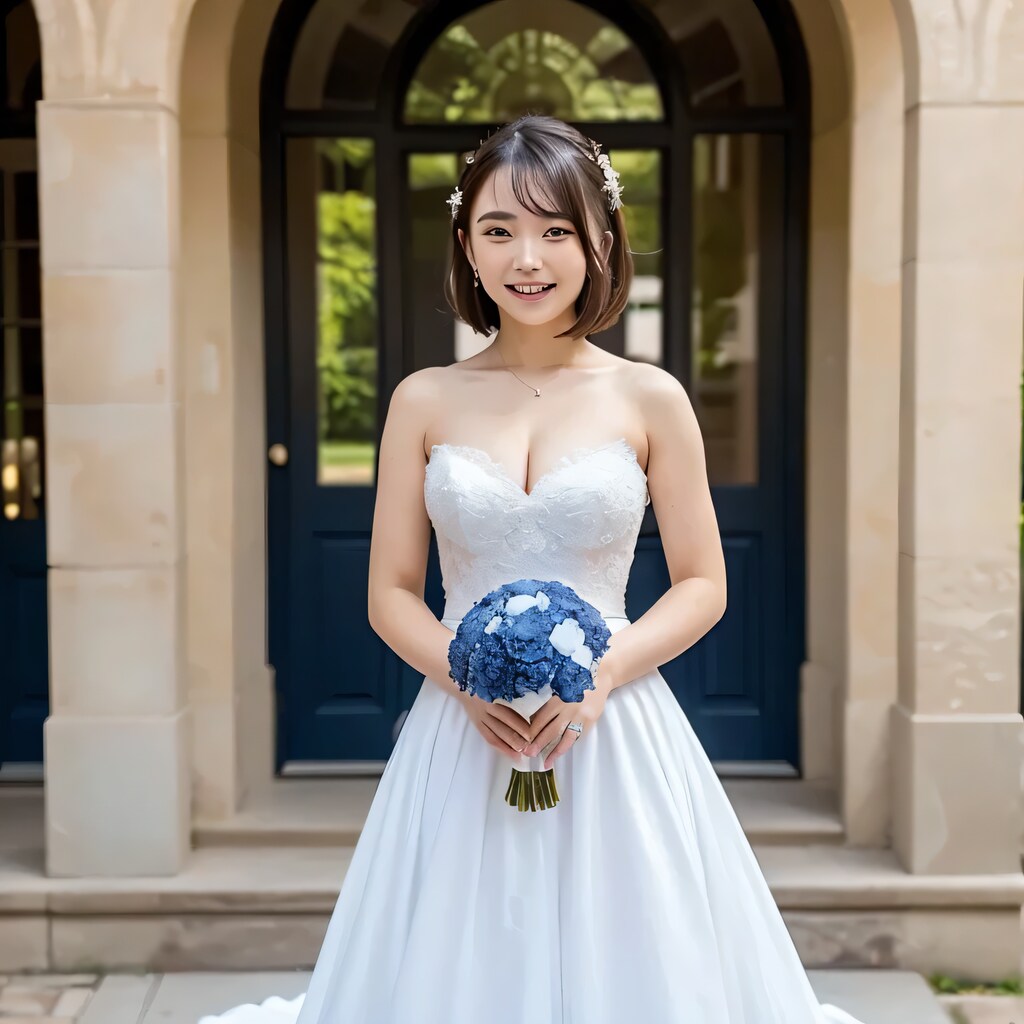 黒髪ボブでウェディングドレスの美女１５