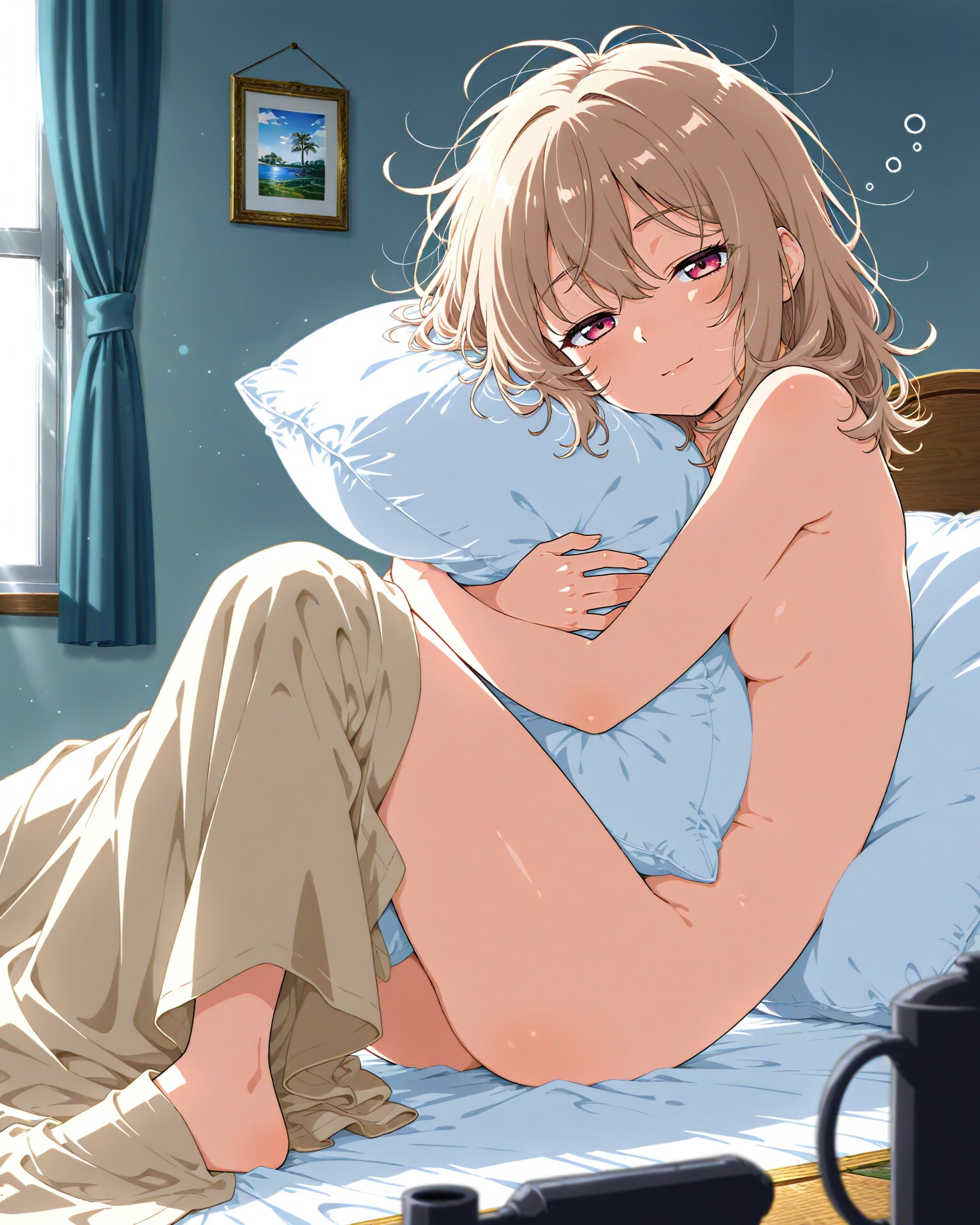 枕を代わりに抱いたまま