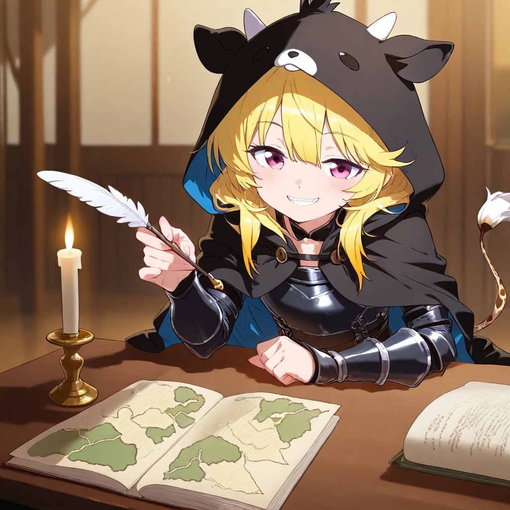 地図に書き込む黒い着ぐるみちゃん