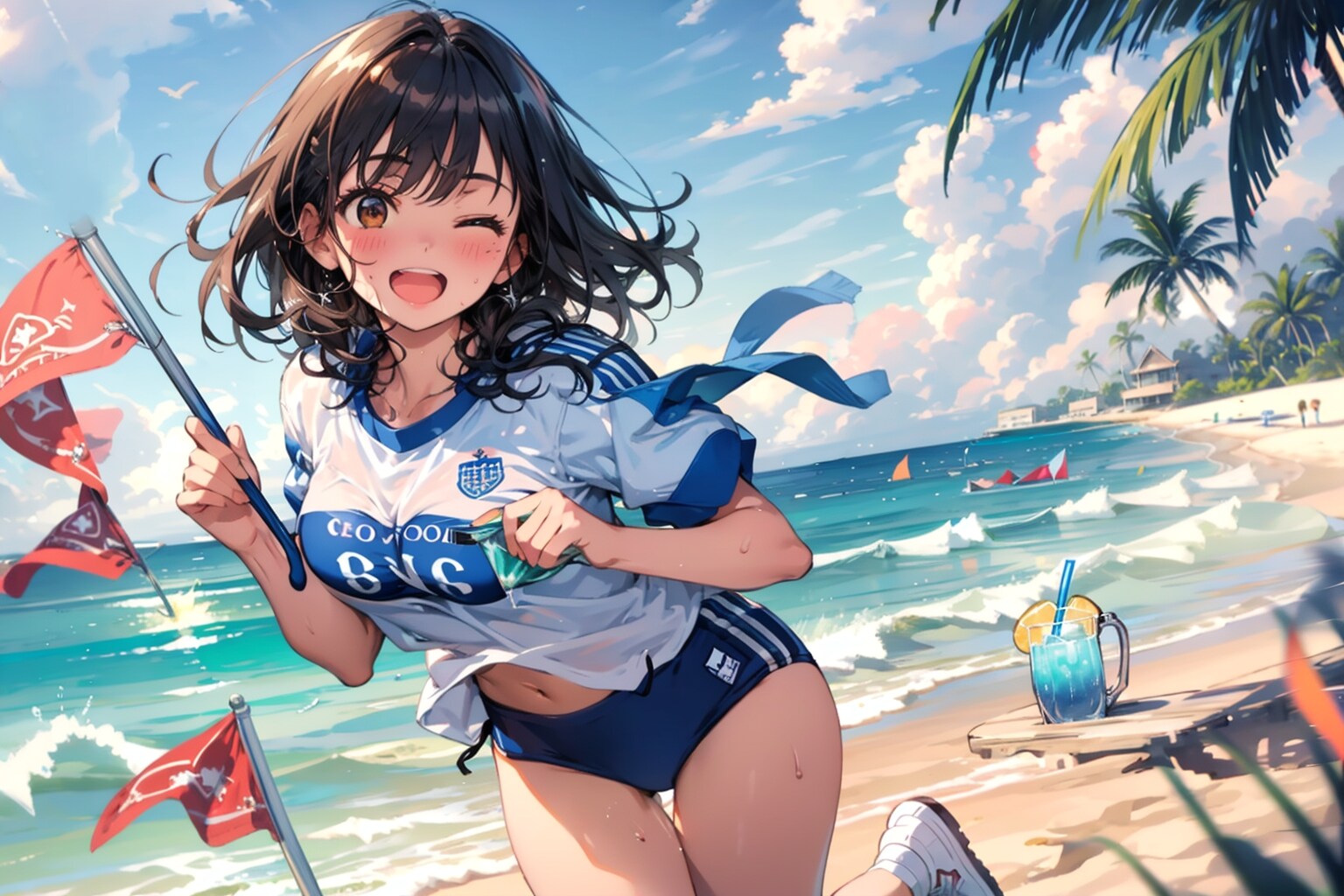 beach flags 勝利ぃ!!あー喉乾いたぁ！