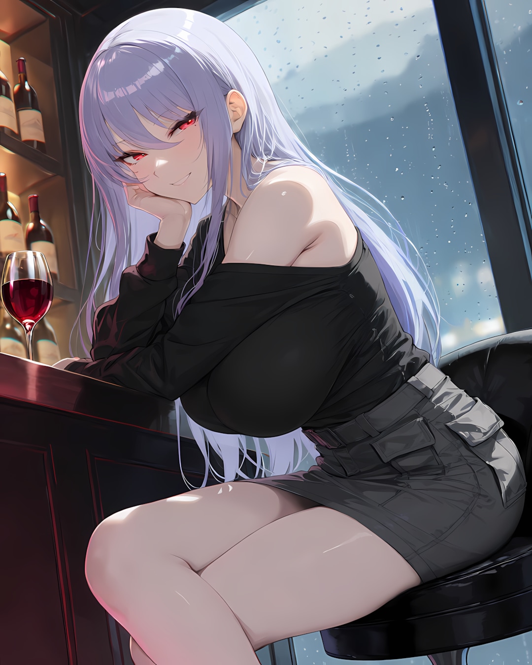 【雨の夜デート】小雨のワインバー🍷ワンショルカットアウトで魅せる美脚