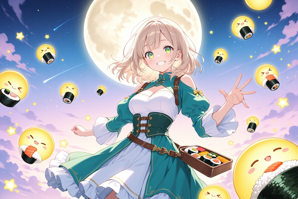 寿司を楽しむ秋の満月