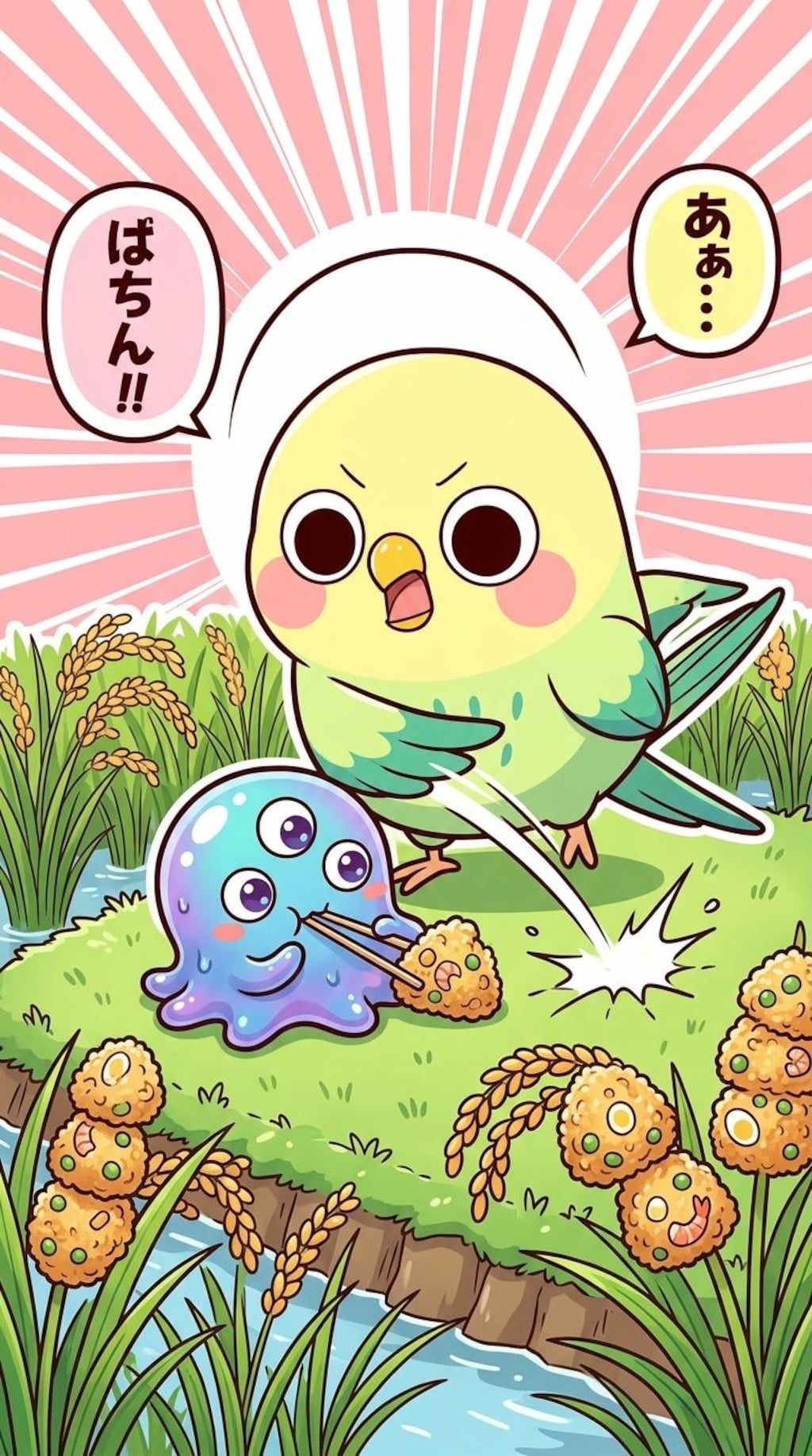 チャーハン畑泥棒を咎めるえらインコっちゃ