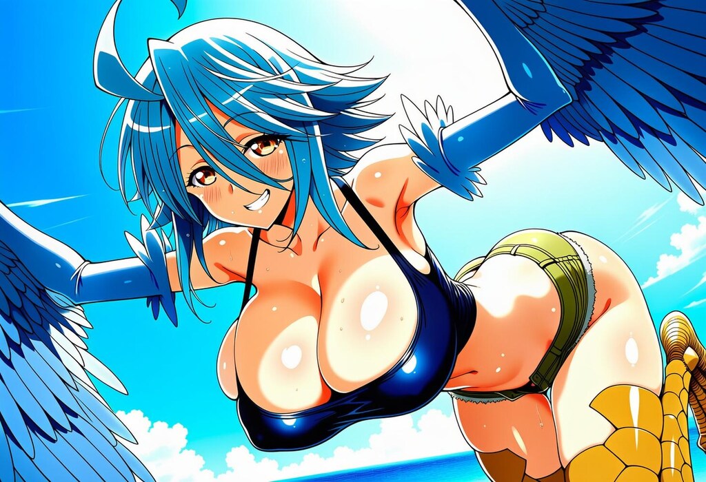 空飛ぶモン娘ハーピーコスプレ人妻