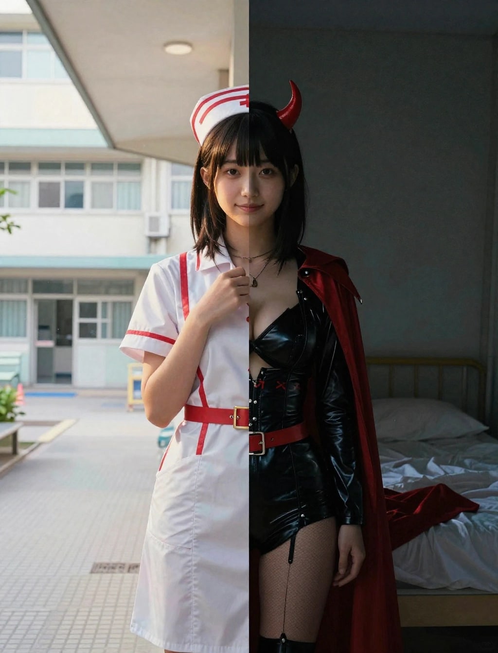 【50/50】ナースとサキュバスのハーフアンドハーフ