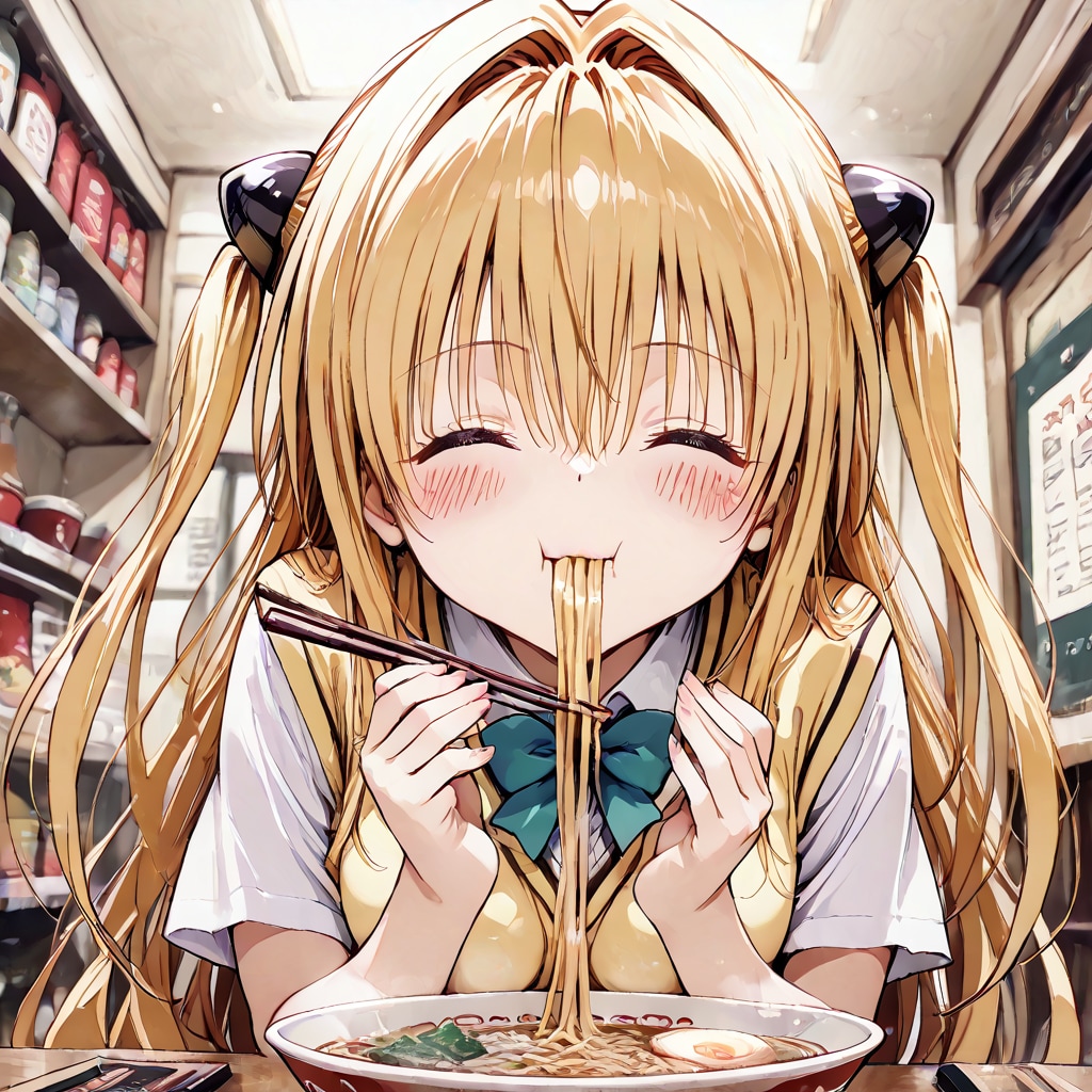 【これいる？】ラーメンを食べる美柑とヤミ【AIイラストテスト】