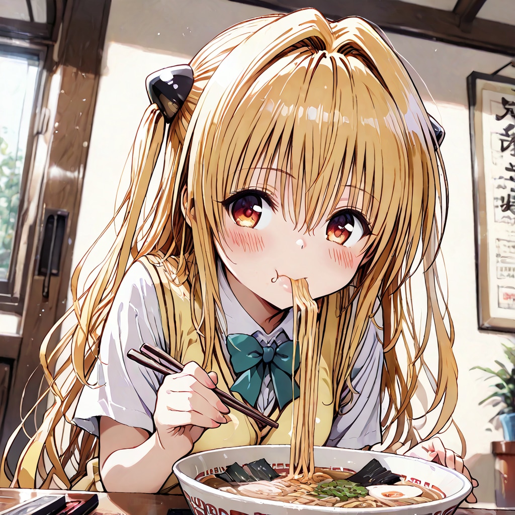 【これいる？】ラーメンを食べる美柑とヤミ【AIイラストテスト】