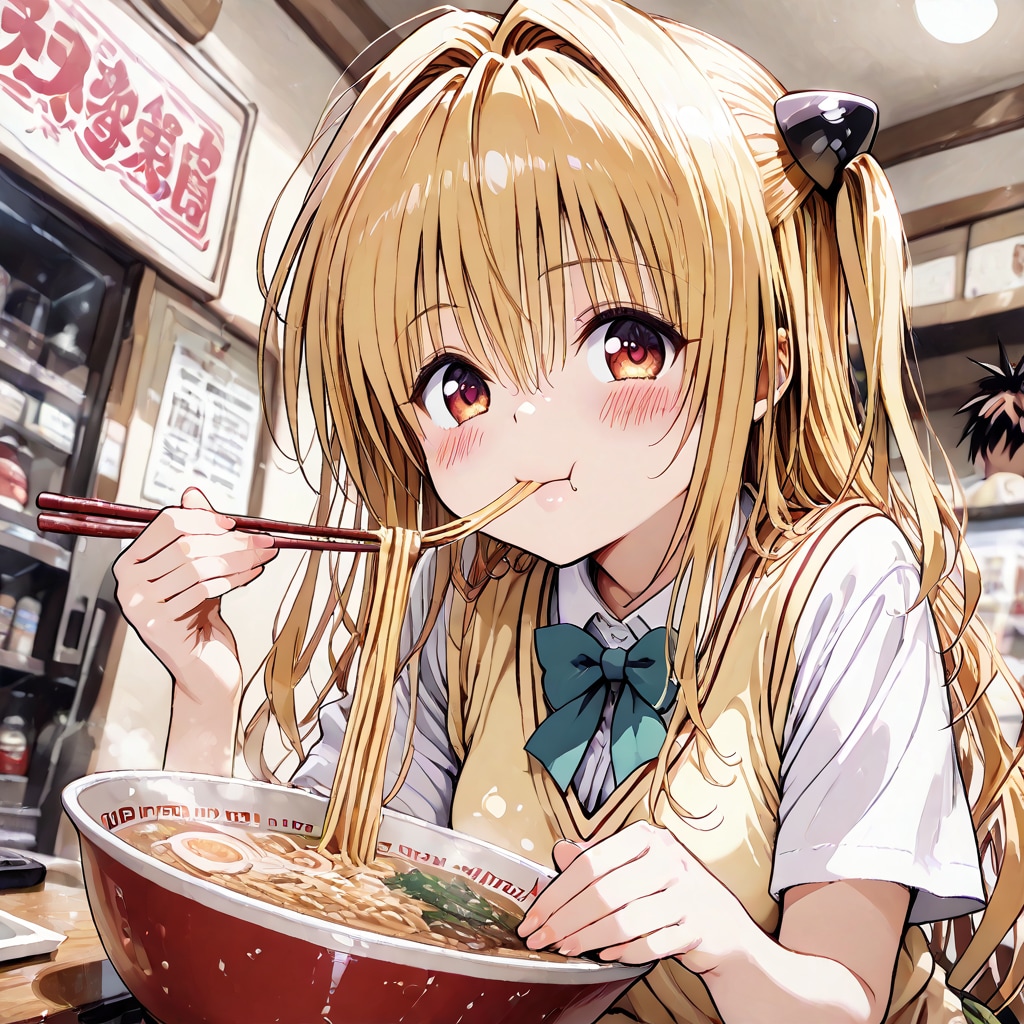 【これいる？】ラーメンを食べる美柑とヤミ【AIイラストテスト】