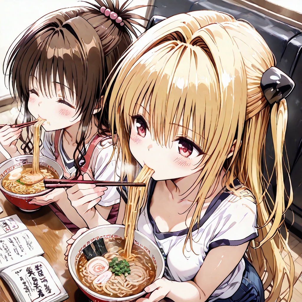 【これいる？】ラーメンを食べる美柑とヤミ【AIイラストテスト】