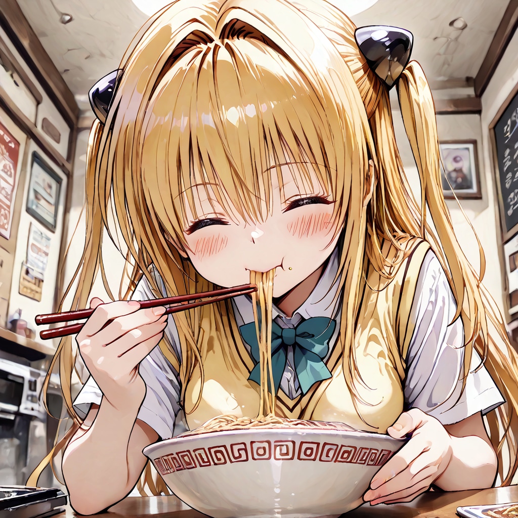 【これいる？】ラーメンを食べる美柑とヤミ【AIイラストテスト】